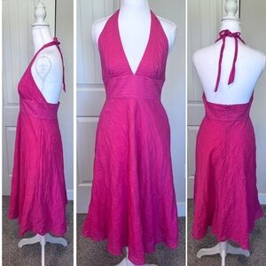 J. Crew Halter V-Neck Tie at Neck Back Zipper Lined Cotton Linen Midi Dress Sz4